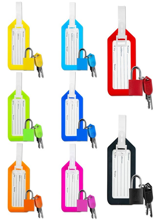 Koceci 8 Pack Luggage Locks with Key+8 Pack Travel tag, Luggage Tags for Suitcases Bag Tags Name Tags, Mini Padlocks Multicolor Durable Locks for Suitcases Backpacks Boxes Cabinet and Laptop Bags (Colorful) - Image 1